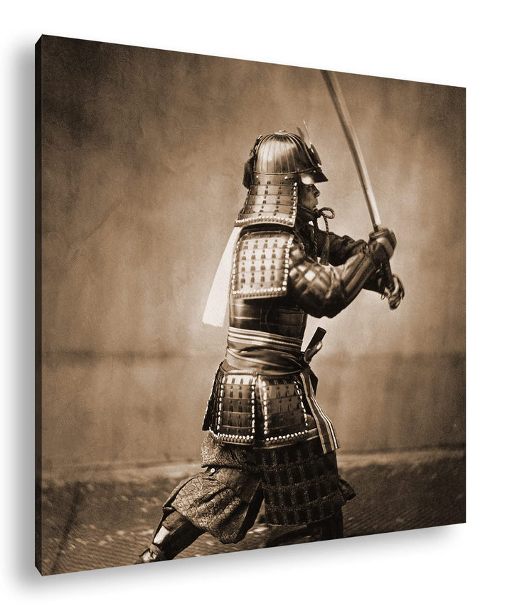 deyoli kampfbereiter Samurai Format: 70x70 Effekt: Sepia als Leinwandbild, Motiv fertig gerahmt auf