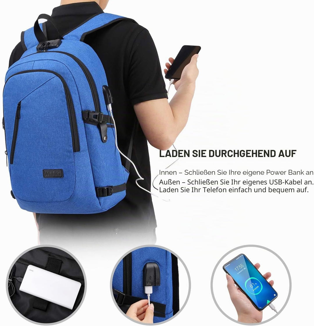 WENIG Laptop Rucksack Herren,15.6 Zoll Laptop Anti Diebstahl Rucksack Tasche Schulrucksack Business