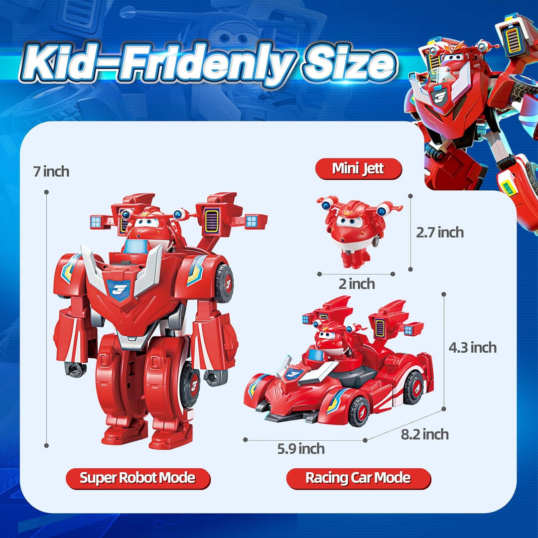 Super Wings EU770351 - Super Robot Suit Jett, ca. 18 cm grosse verwandelbare Spiel-Figur, 2-in-1 Rob