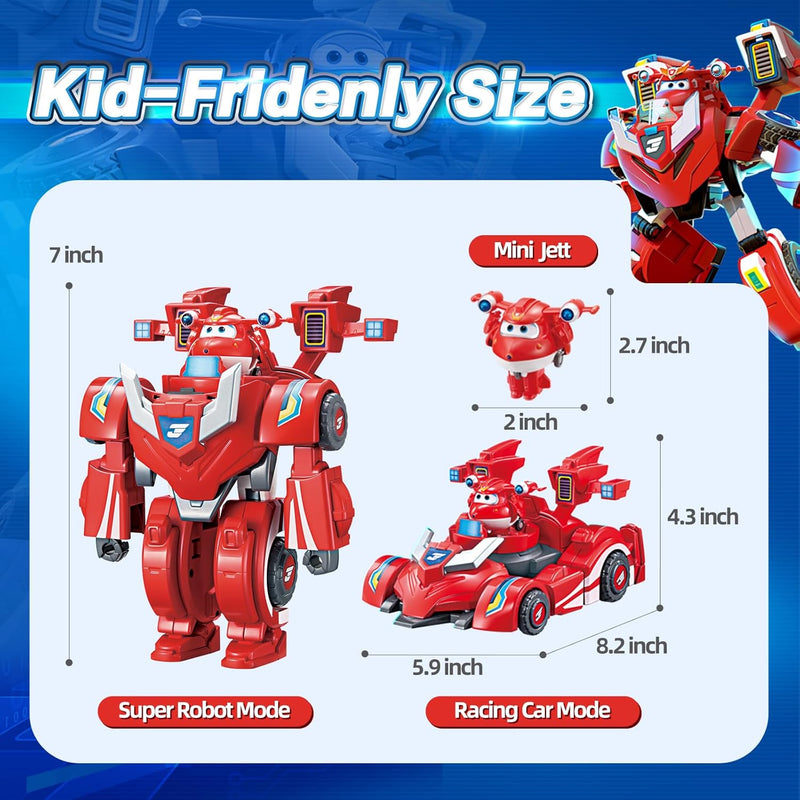 Super Wings EU770351 - Super Robot Suit Jett, ca. 18 cm grosse verwandelbare Spiel-Figur, 2-in-1 Rob