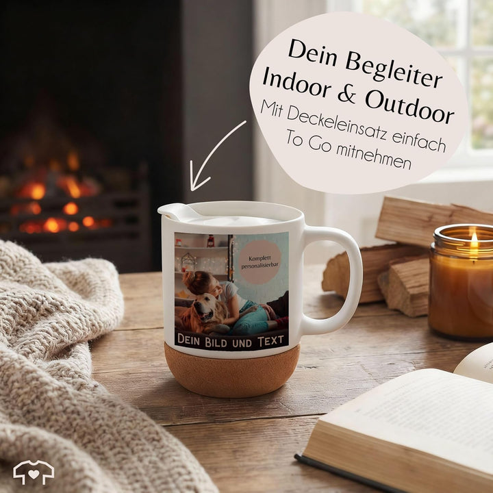 Tasse Untersetzer Kork - Foto Bild Geschenk I Dein Bild und Text - 330 ml - Weiss Matt - korkboden p