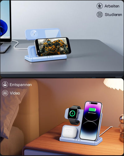 JARGOU 3 in 1 Kabelloses Ladegerät, Induktive Ladestation für Apple Watch und iPhone AirPods, Wirele