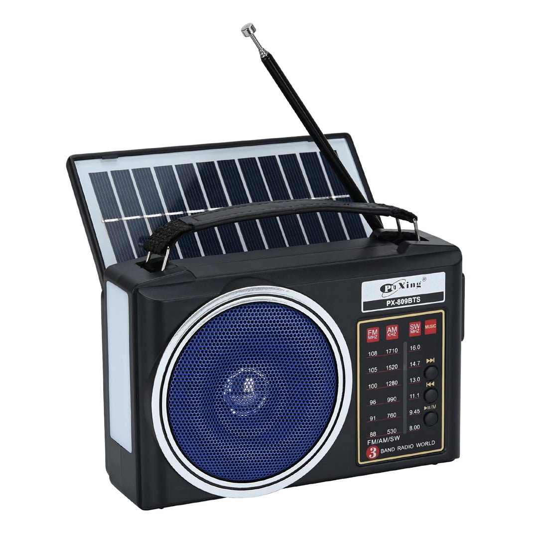 Tragbares Retro-Radio, kompaktes AM/FM/SW-Bluetooth-Radio mit Solarpanel, tragbare LED-Beleuchtung,