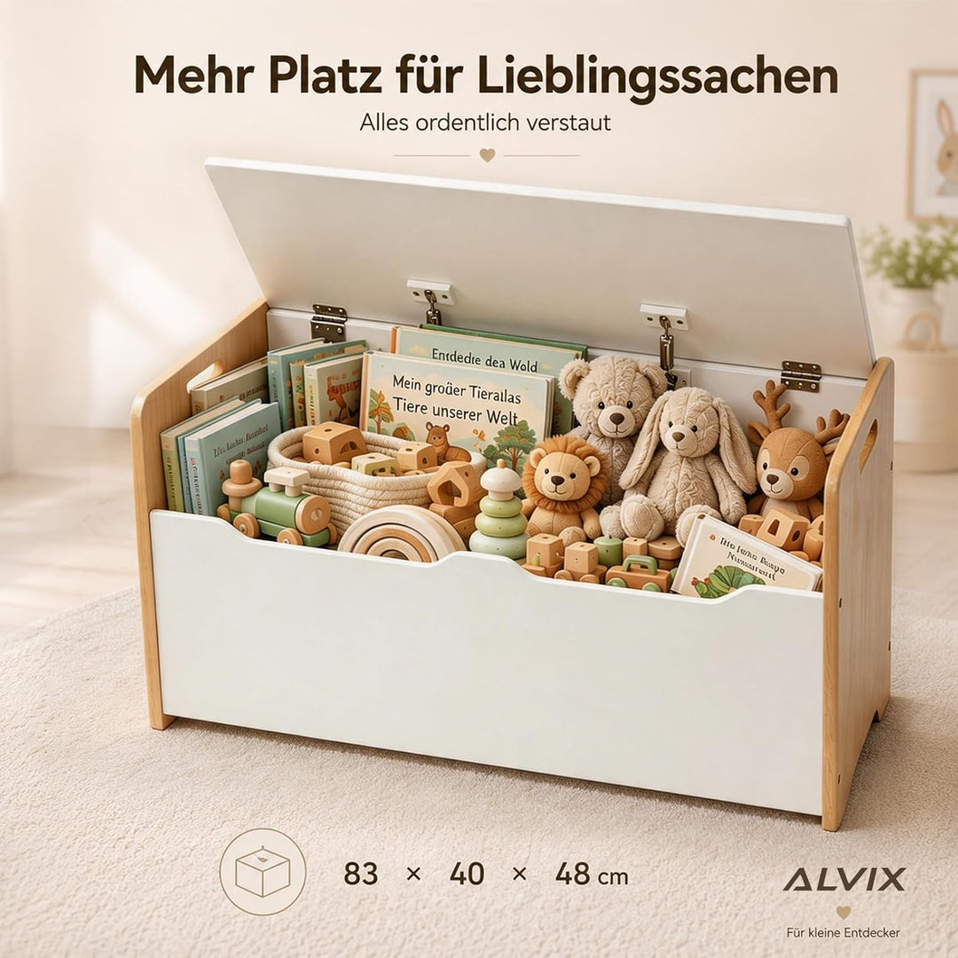ALVIX Spielzeugtruhe Kinderbank mit Stauraum, Spielzeug Aufbewahrung | Spielzeugkiste mit Soft-Close