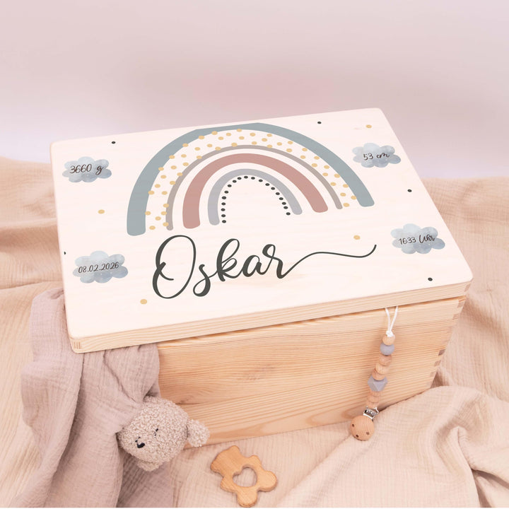 KIDSMOOD - Erinnerungsbox Baby, personalisierte Holzkiste mit Deckel, Ideal zur Aufbewahrung von Eri