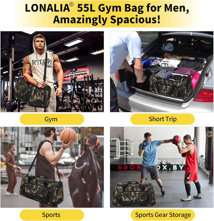 Sporttasche Reisetasche Herren Gross 55L - Weekender Gym Bag Fitness Tasche für Sport Training Urlau
