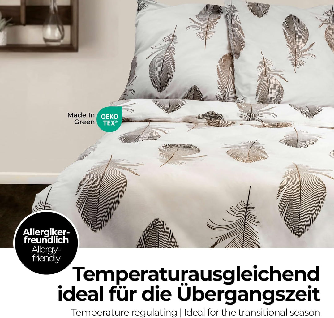 ETÉREA Bettwäsche Set 4-teilig Federn Weiss - 100% Baumwolle - 2X Bettbezug 135x200cm + 2X Kissenbez