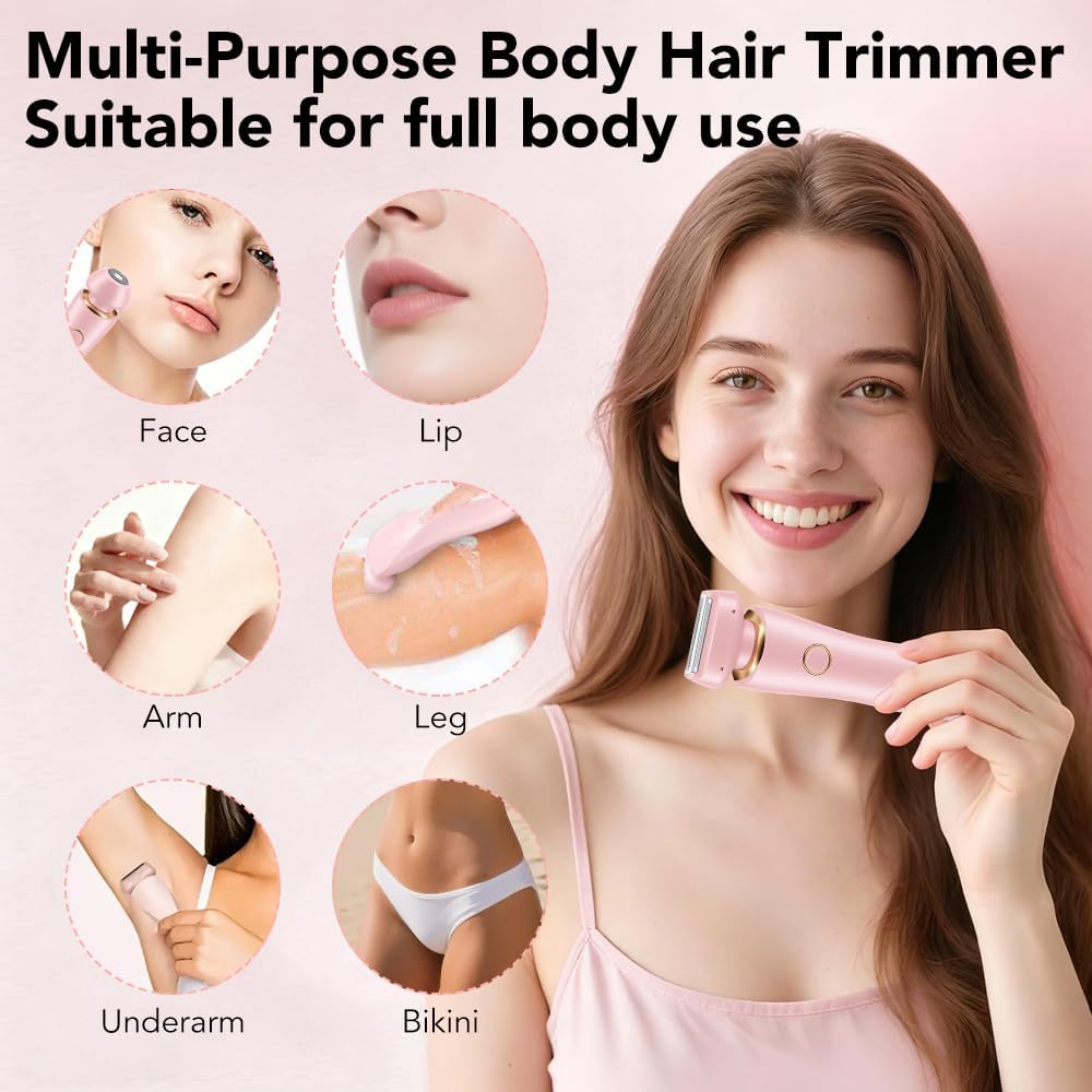 Rasierer Damen, Damen Rasierer Intimzone, 2 in 1 Damen Körperrasierer,Trocken und Nassbetrieb für Ac