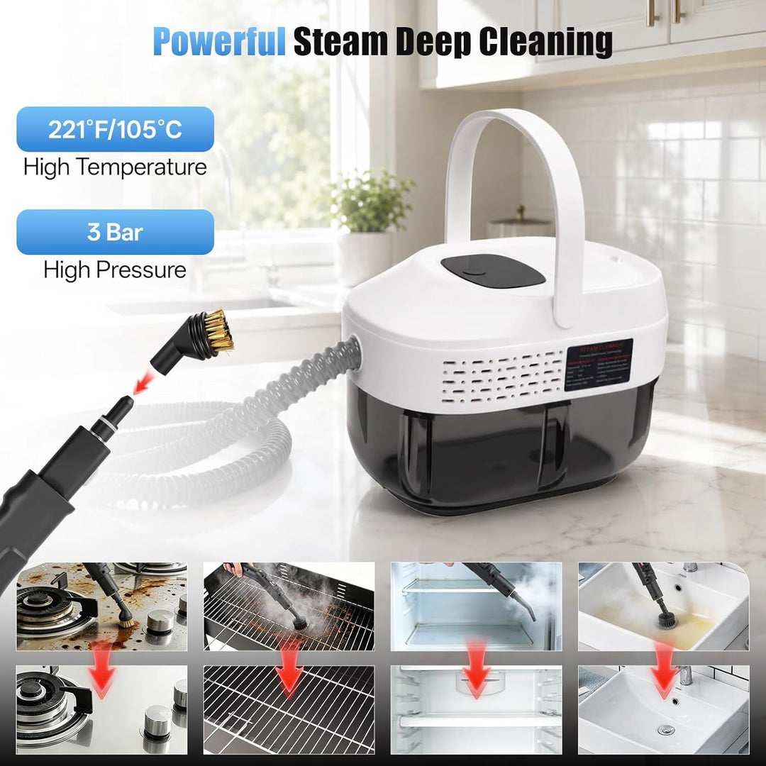 RUIZHI Dampfreiniger Handgerät mit 18 Zubehör, 1.6L Steam Cleaner, Dampfdruck 3Bar, Aufheizzeit 10s,