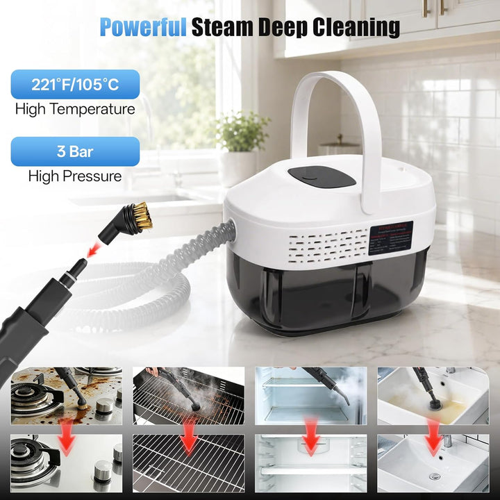 RUIZHI Dampfreiniger Handgerät mit 18 Zubehör, 1.6L Steam Cleaner, Dampfdruck 3Bar, Aufheizzeit 10s,