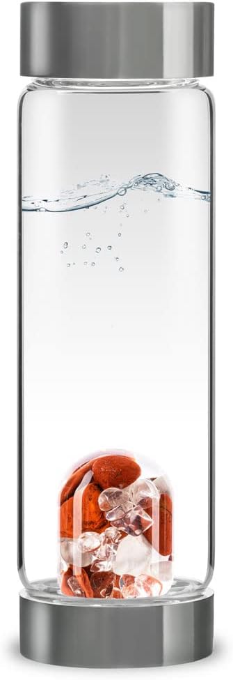 VitaJuwel ViA FITNESS - Wasserflasche mit Roter Jaspis, Magnesit & Bergkristall für Willenskraft und