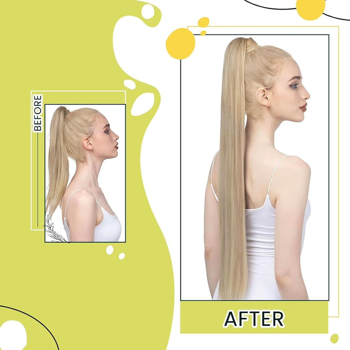 RUNATURE Extensions Echthaar Zopf Blond Highlight 50cm Lang Haar Extensions Echthaar Zopf Remy Pferd