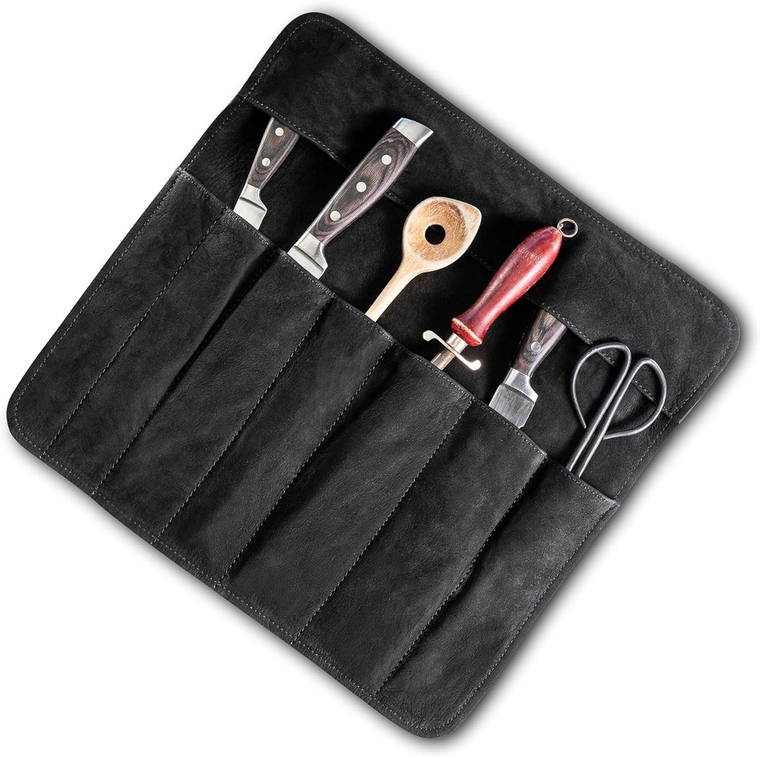 Messertasche Leder für Köche - Echt-Leder Kochmesserrolle gross – Messer Tasche Kochmesser verschlie
