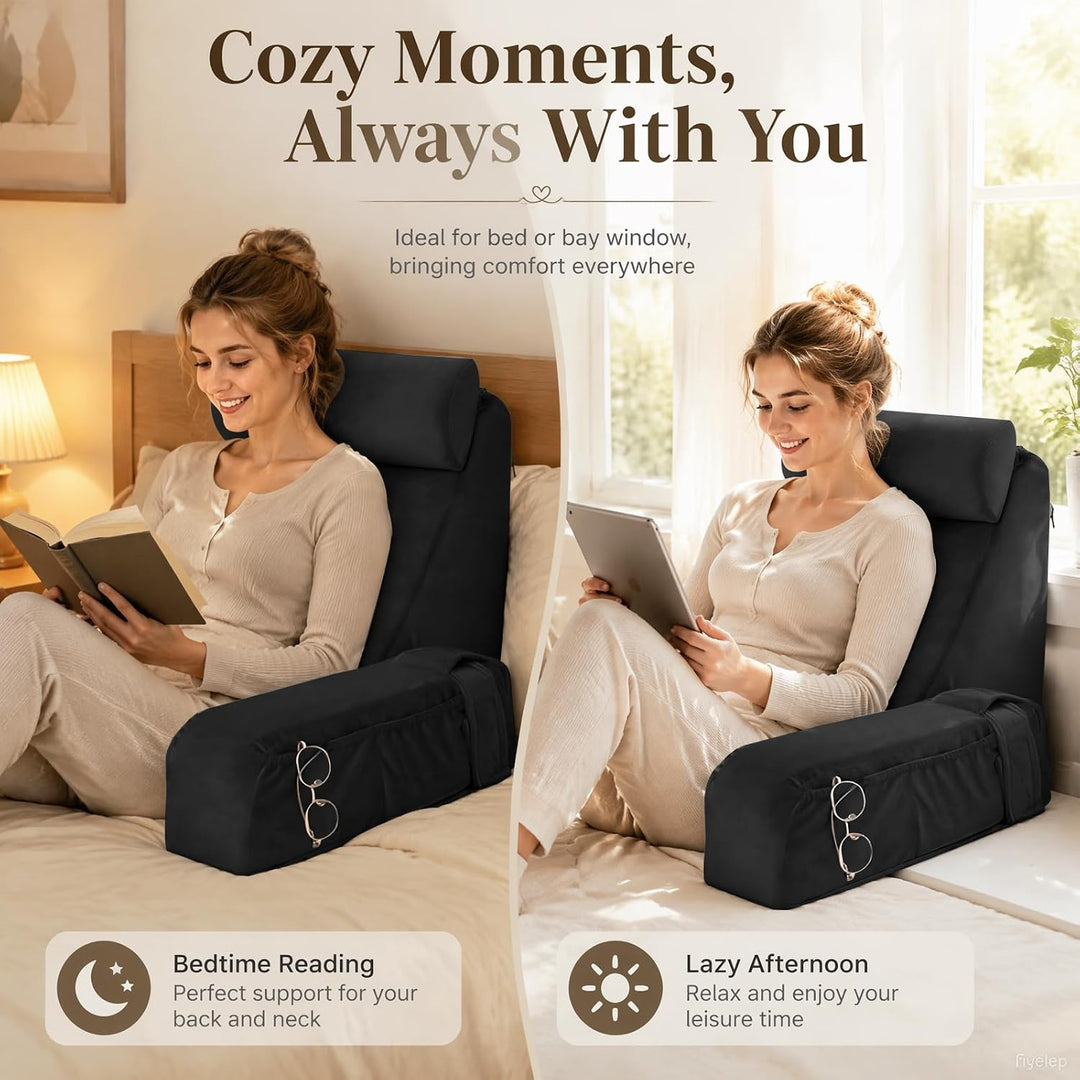 Rückenkissen für Bett und Sofa, Lesekissen mit abnehmbaren Armlehnen und Kopfkiseen, Ergonomisches R