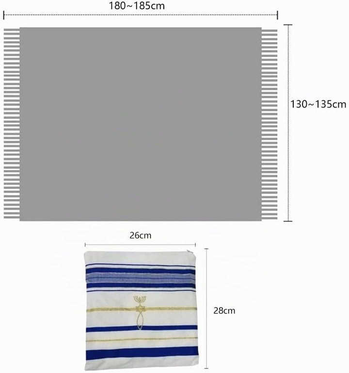 Tallit Gebetsschal, Englisch/Hebräisch mit passender Tasche, Blau, 180x130cm, Englisch/Hebräisch