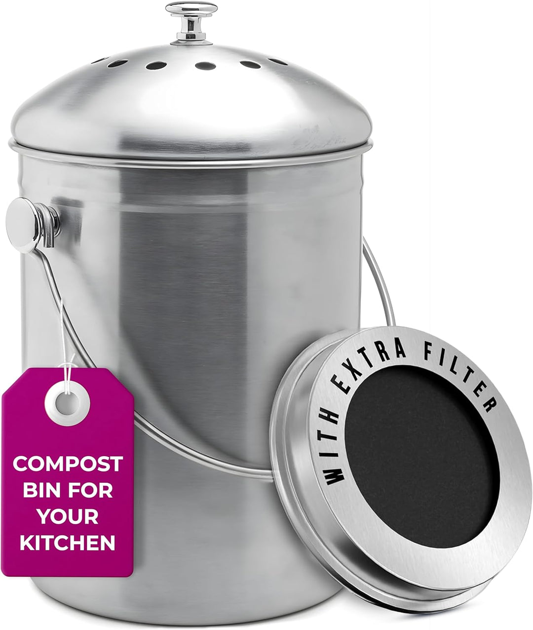 Epica Komposteimer, Edelstahl, 1 Gallon Grau, Grau