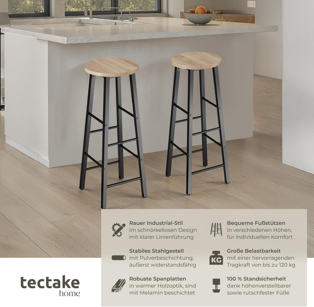 tectake Barhocker 2er-Set, runder Bistrohocker im Industrie-Design, 72,5cm hoch, Vintage Barstühle m