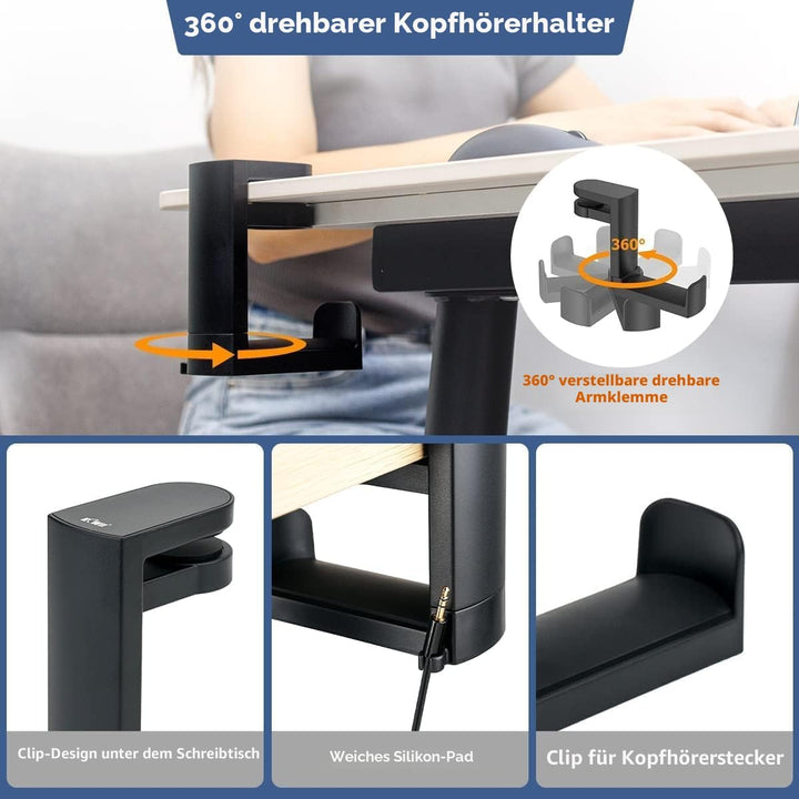 KIWIFOTOS Kopfhörer Ständer Kopfhörerhalter mit 360° drehbarem Headset Halterung Halter, Headphone S