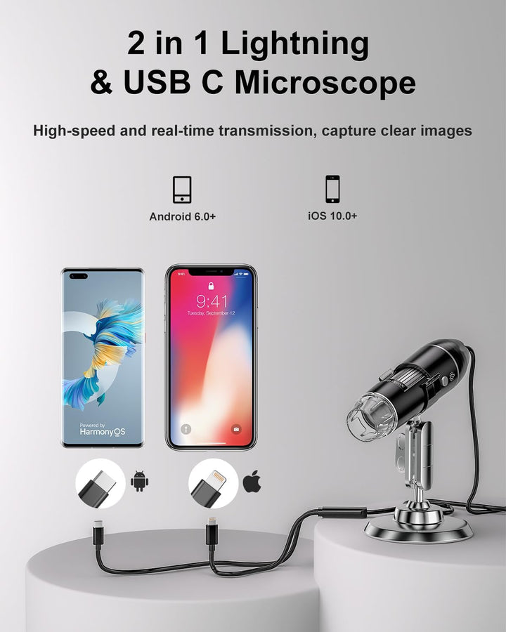 USB Mikroskop Digital, AOPICK 1440P für iPhone 50 Bis 1000X Microscope mit 8 LED & Ständer HD Handy