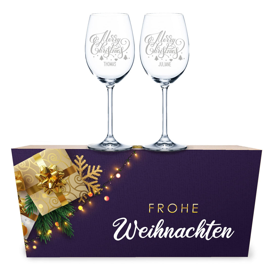 GRAVURZEILE Leonardo Weingläser - Merry Christmas Lettering Design - graviert mit Wunschnamen - inkl