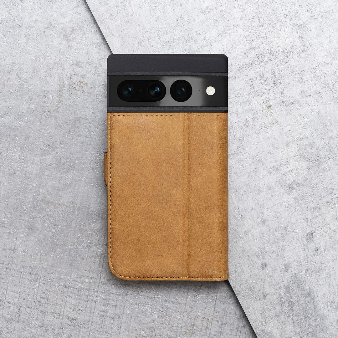 Porter Riley - Lederhülle für Google Pixel 7 Pro. Premium Echtleder Standhülle/Cover/Brieftasche (He