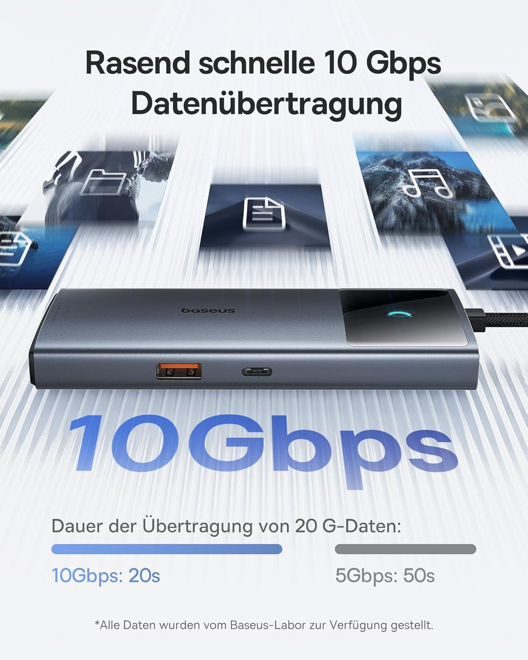 Baseus USB C Hub 10Gbps USB 3.2 Adapter mit LAN Ethernet, 4K@60Hz HDMI, 2 USB-A, USB-C, 100W PD, 6 i