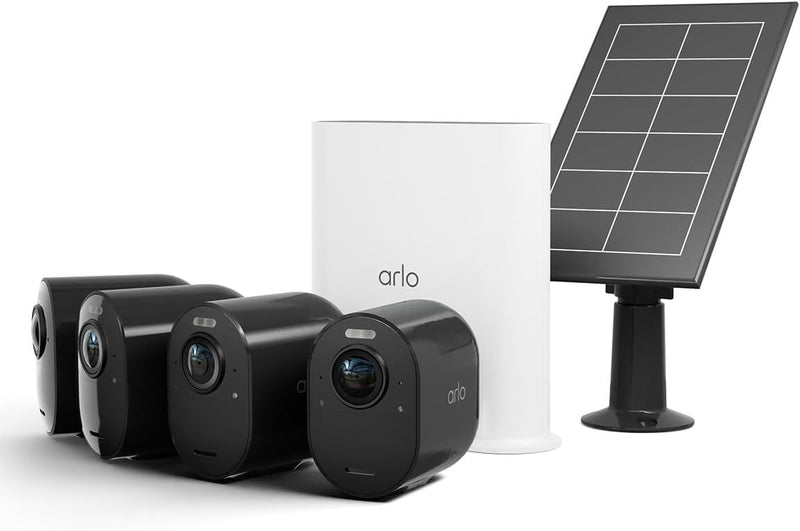 Arlo Ultra2 Überwachungskamera aussen und GRATIS Solarpanel, 4er Set - schwarz, Testzeitraum für Arl