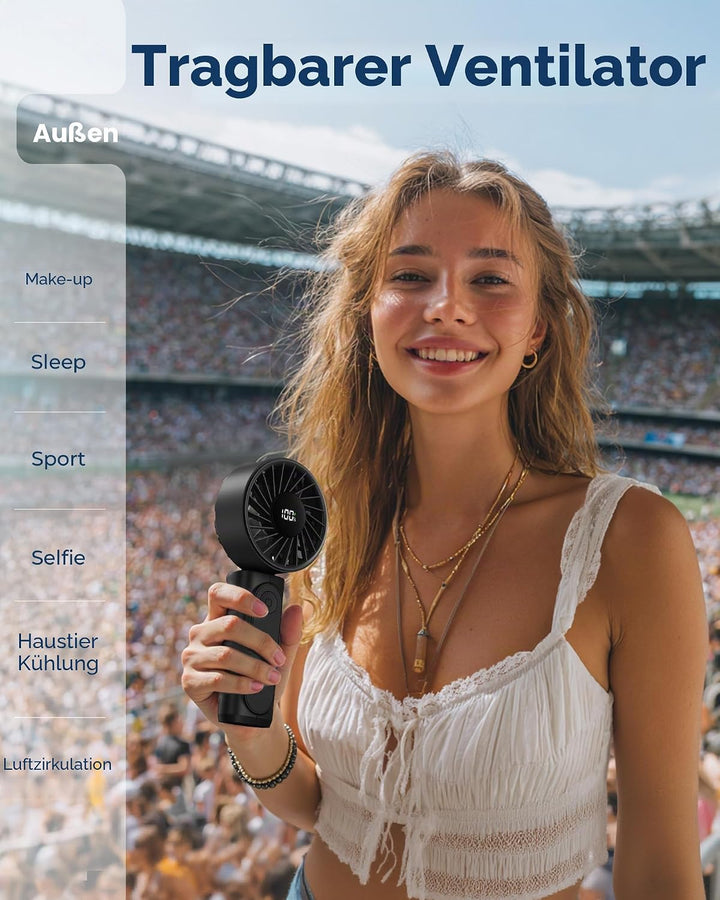 Peiyuu Handventilator, Tragbarer Mini Ventilator mit 4000 mAh, LED-Display Handventilator mit 6 Gesc
