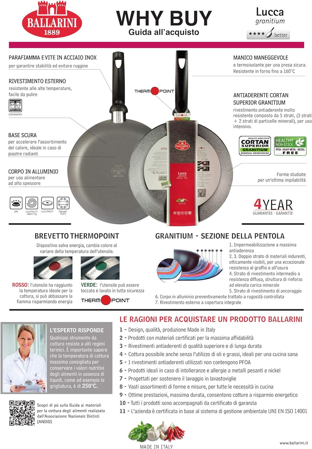 BALLARINI Lucca Granitium Wok, antihaftbeschichtet, 28 cm, grau