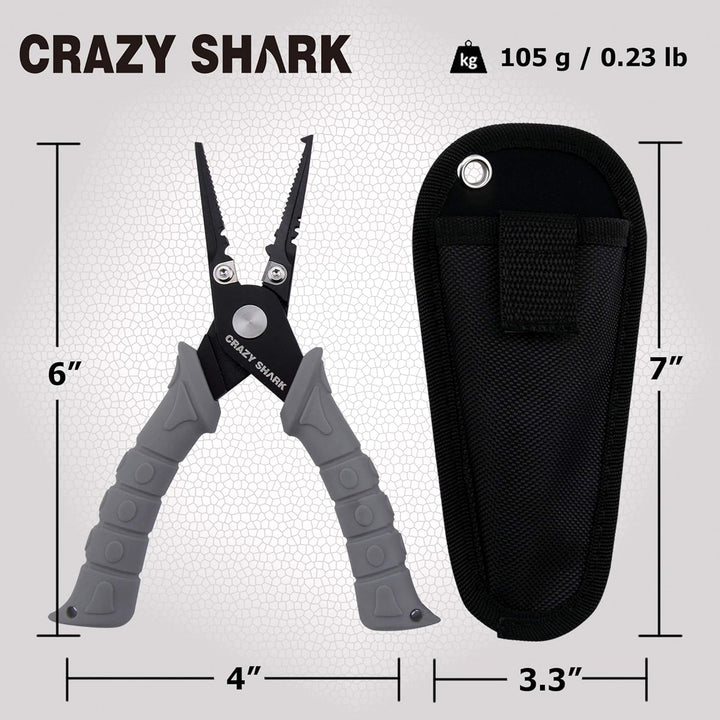 CRAZY SHARK Multifunktionale Angelzangen Linie Cutter Hook Remover Tackle mit Scheide und Lanyard Gr