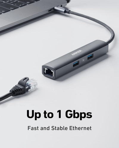 Anker PowerExpand+ 5-in-1 Ethernet Hub, Adapter mit 4K USB-C auf HDMI, Ethernet-Eingang, 3 USB 3.0 P