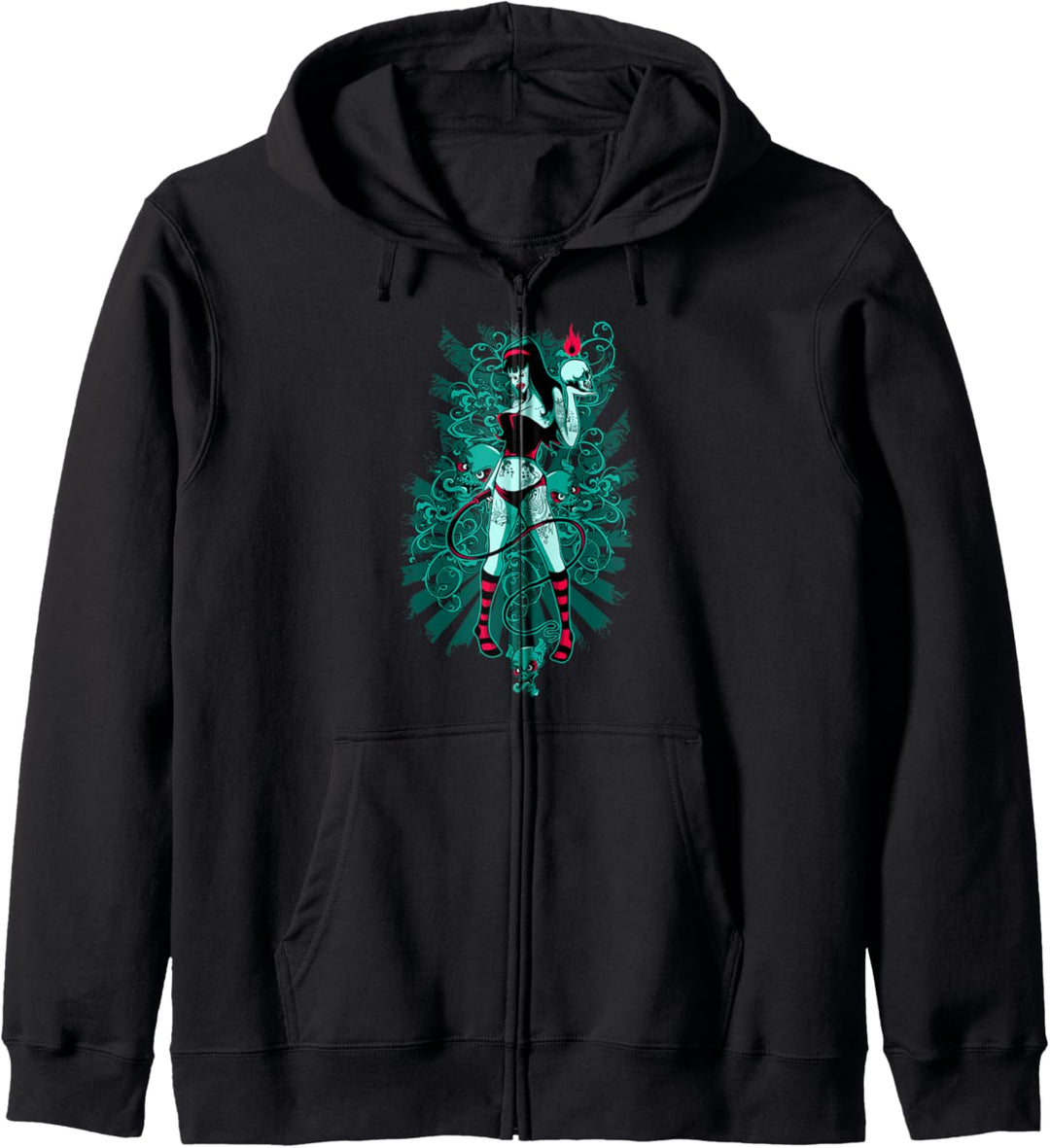 Sexy Girl mit Peitsche, Gerte Comic Skull Damen Domina Kapuzenjacke