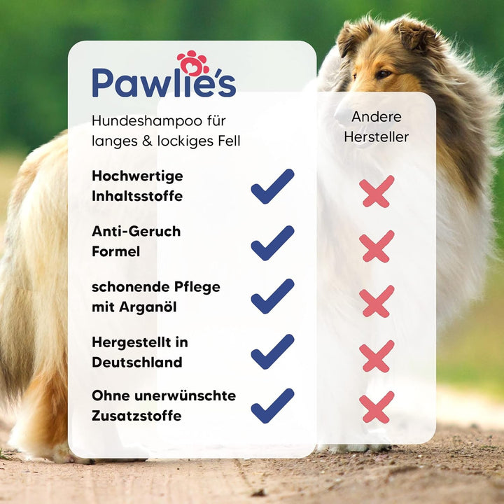 Pawlie's Hundeshampoo Langhaar zur Fellpflege für bessere Kämmbarkeit | Hundeshampoo gegen Geruch mi