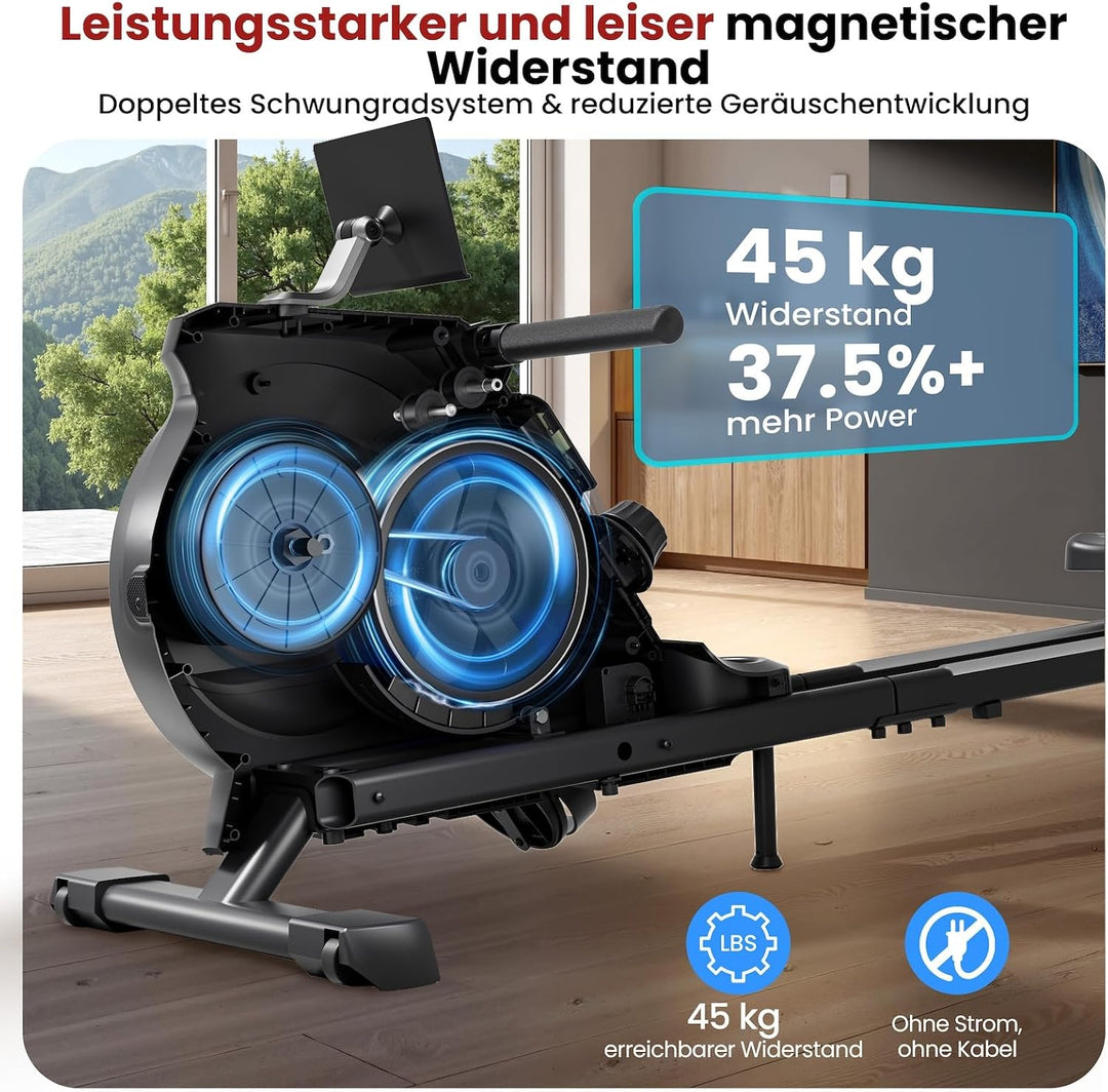 AsVIVA RA11 Rudergerät klappbar, Rudermaschine Heimtrainer mit Magnetbremse, leise, generatorbetrieb