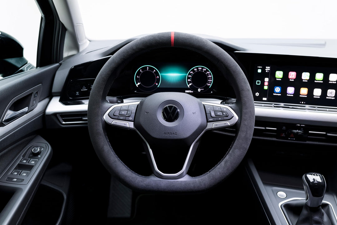 S-TETIC® Premium Lenkradbezug aus Alcantara | D-Form | Rote 12-Uhr Markierung | Universalgrösse 36-3