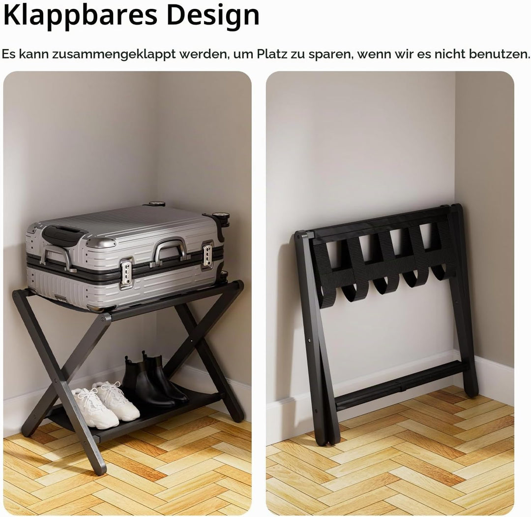 HITNET Kofferständer Klappbar 2er set, Bambus-Gepäckträger für Gästezimmer, Kofferablage mit Stoffab