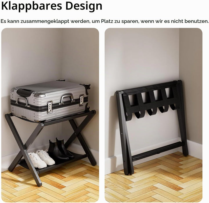 HITNET Kofferständer Klappbar 2er set, Bambus-Gepäckträger für Gästezimmer, Kofferablage mit Stoffab