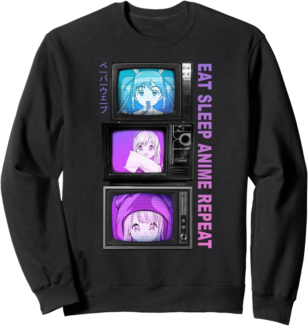 Cute Kawaii Manga - 90s Television - Eat Sleep Anime Repeat Sweatshirt