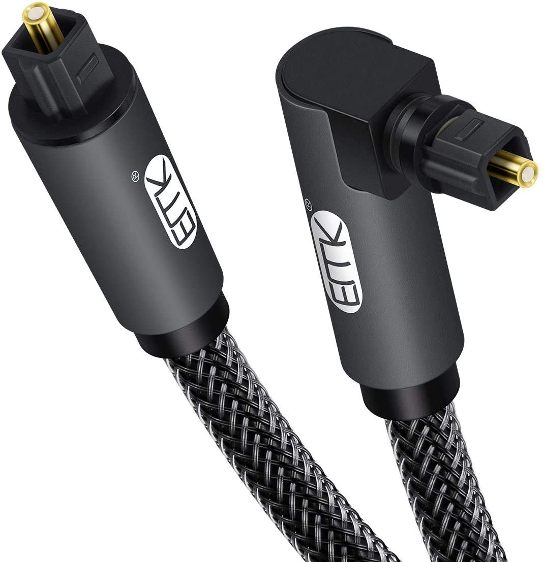EMK 90 Grad Toslink Optisches Kabel, 360 Grad frei drehbarer Stecker, Glasfaserkabel, S/PDIF Toslink