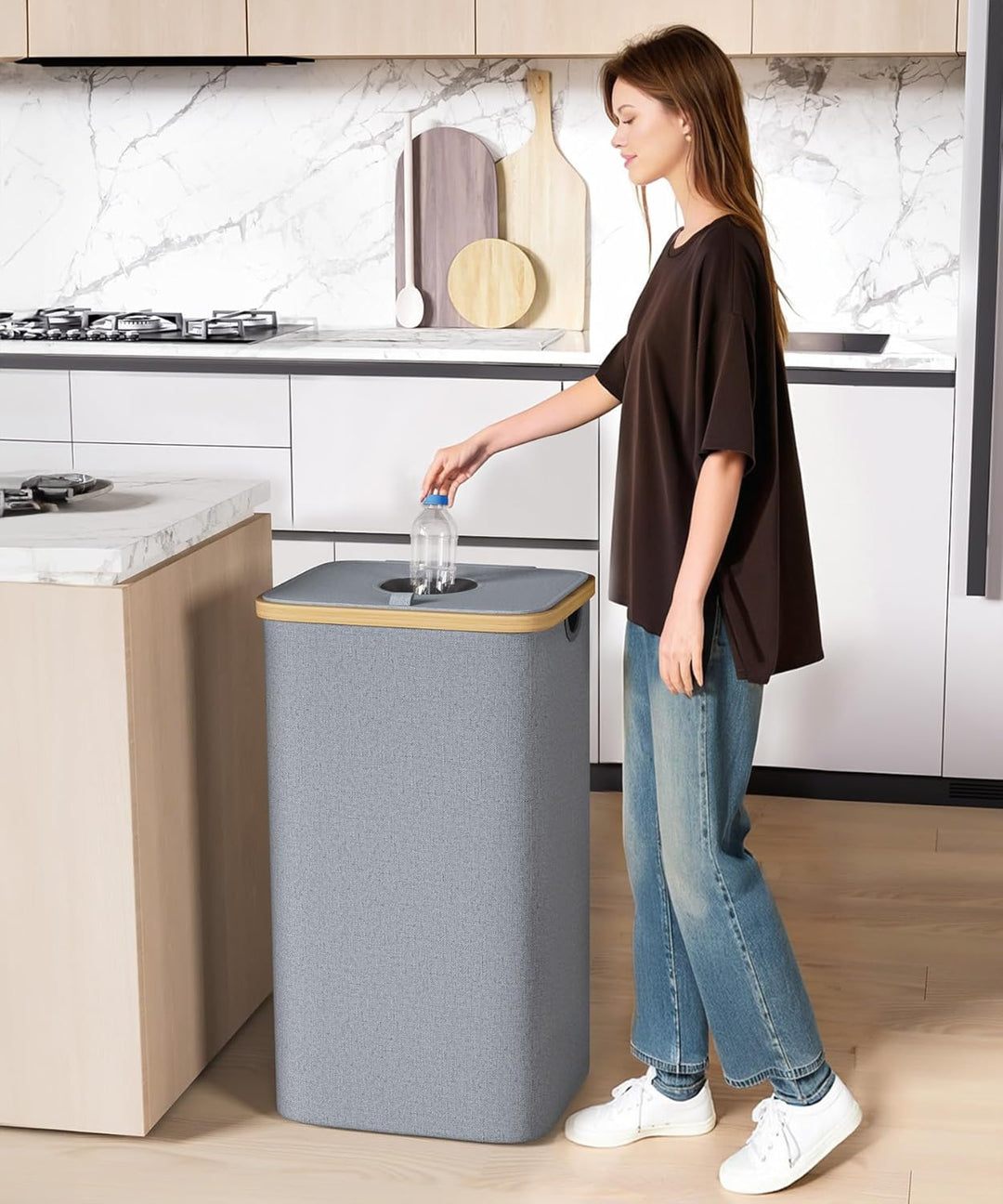 Yorbay 100L Pfandflaschen Sammelbehälter mit Deckel & 2 Tragetaschen, Pfandflaschen Aufbewahrung mit