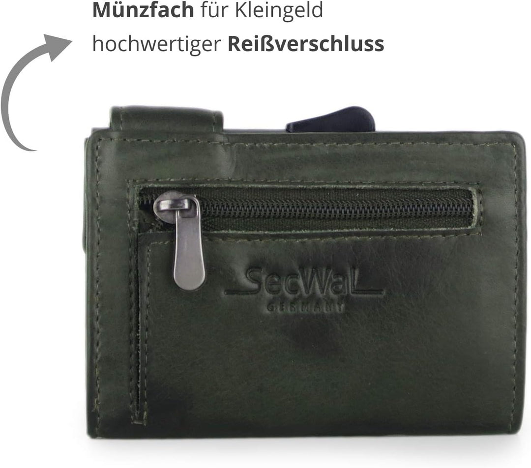 SecWal Kartenetui mit Münzfach Reissverschluss (Grün Vintage), Grün Vintage