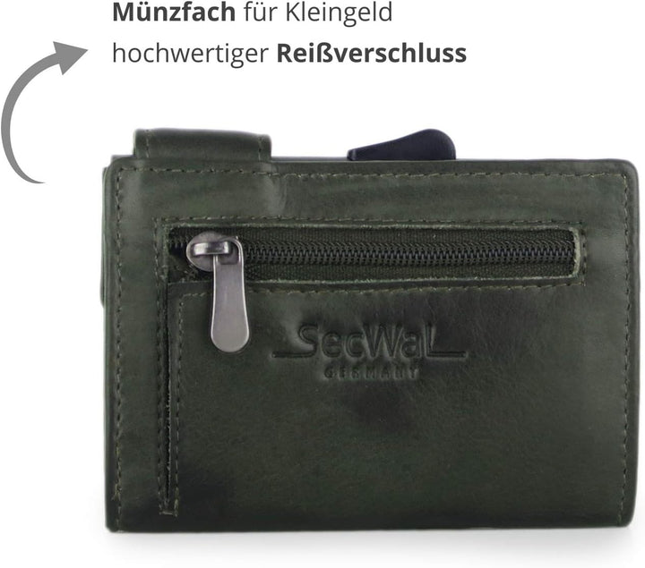 SecWal Kartenetui mit Münzfach Reissverschluss (Grün Vintage), Grün Vintage