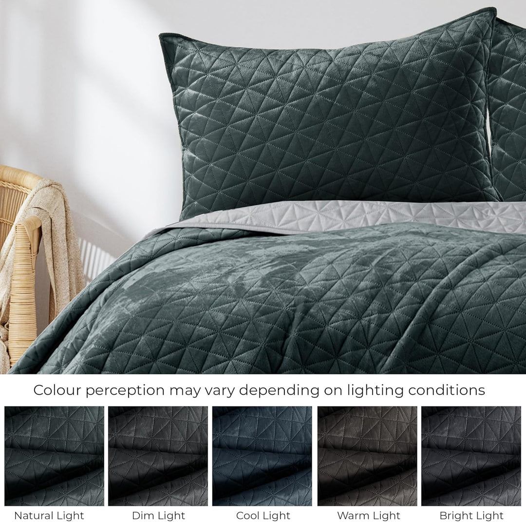 AmeliaHome Tagesdecke 170x270 cm Anthrazit Silber zweiseitig Steppung Velvet Samt Laila Laila Anthra