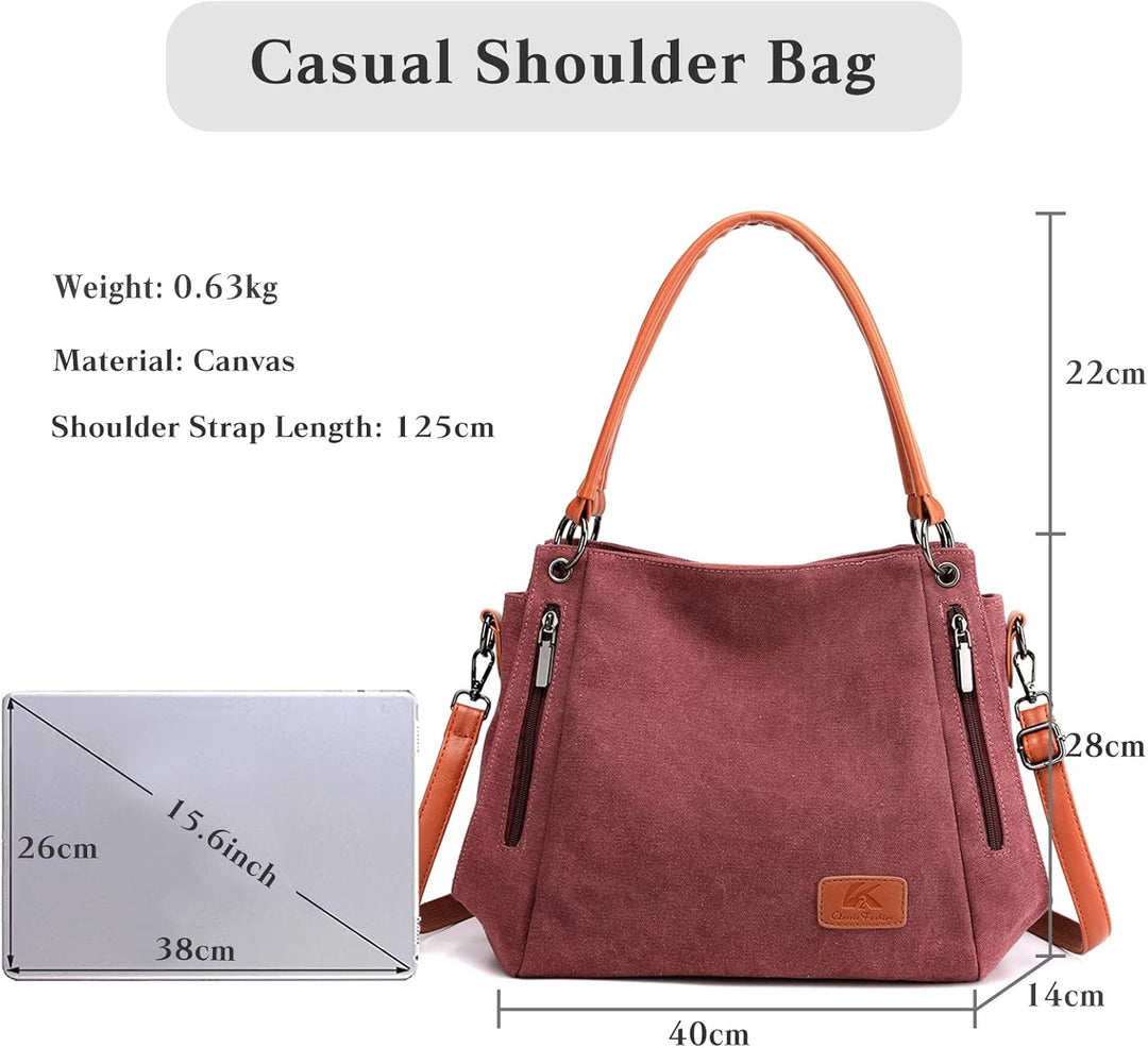 CORIOS Retro Damen Handtasche Canvas Schultertasche Henkeltasche Tragetasche Casual Umhängetasche Mu