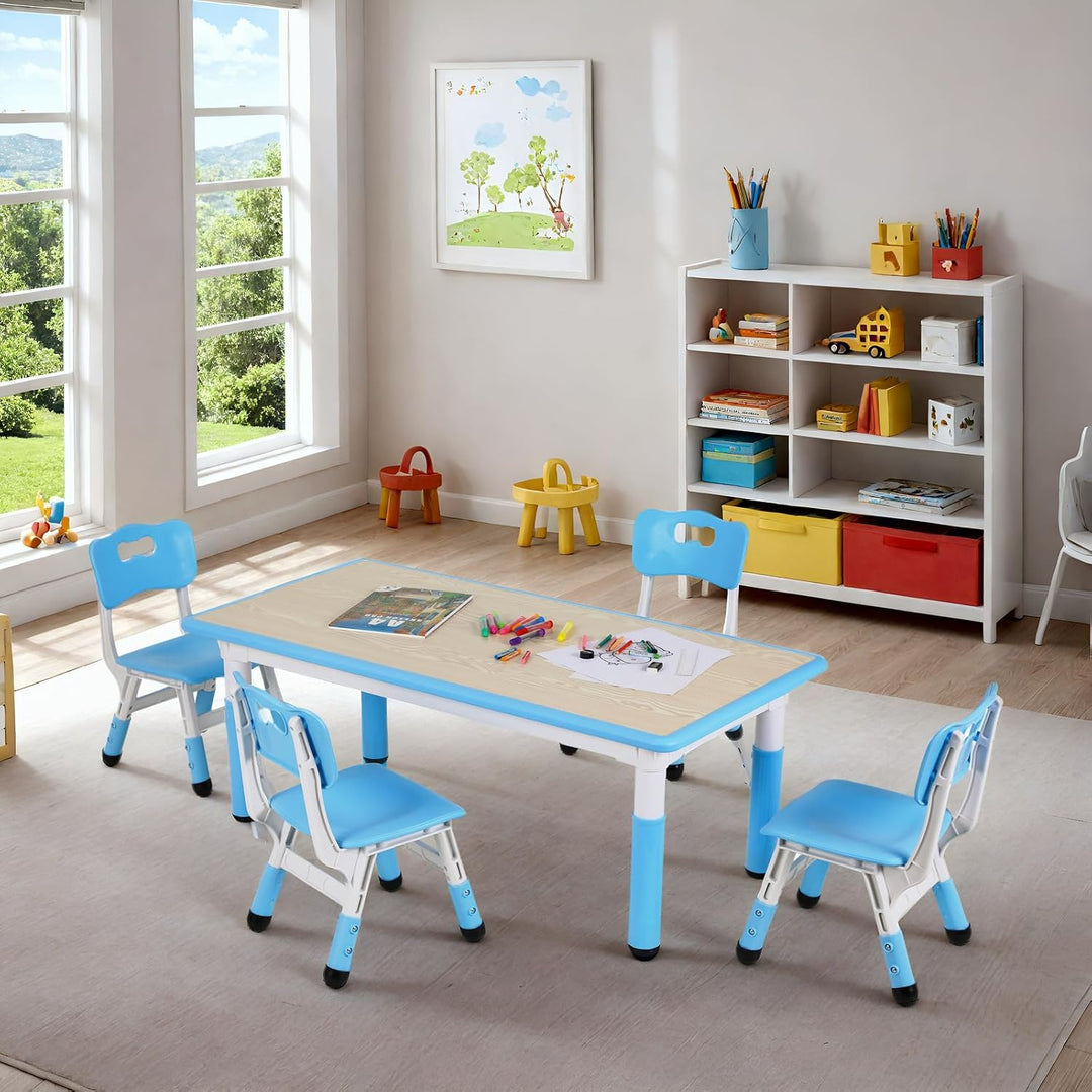 Clevich Kindertisch mit 4 Stühlen, Tisch Stuhl Set Höhenverstellbar,Kindertischgruppe für Kinderzimm