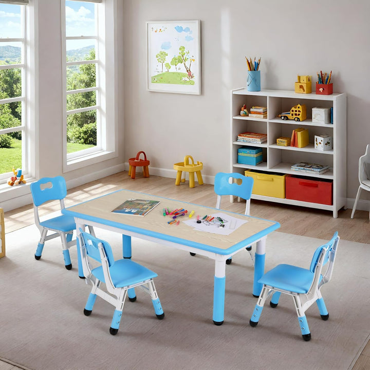 Clevich Kindertisch mit 4 Stühlen, Tisch Stuhl Set Höhenverstellbar,Kindertischgruppe für Kinderzimm