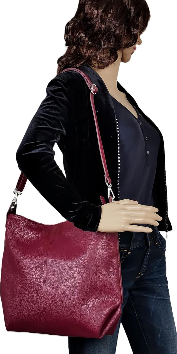 AmbraModa GL033 - Damen echt Ledertasche Handtasche Schultertasche Henkeltasche Beutel Bordeaux, Bor