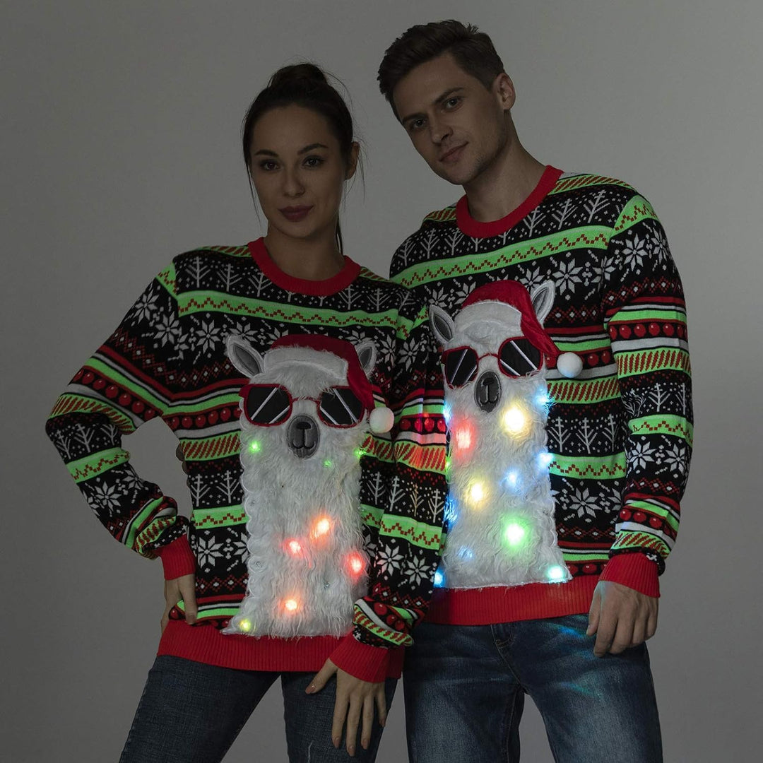 OFF THE RACK Unisex Herren Damen Weihnactspullover Lustig LED Leuchtende Ugly Christmas Sweater Stri
