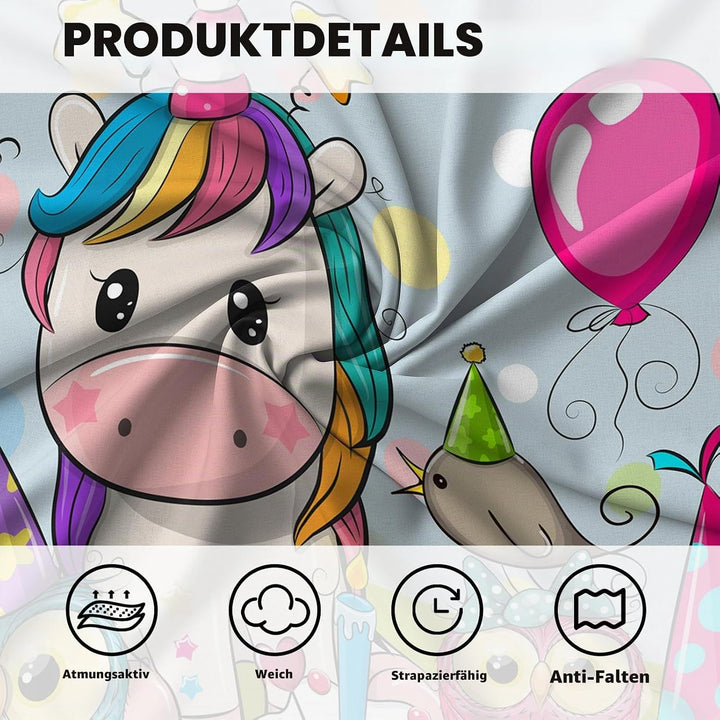 Kinder Einhorn Bettwäsche Mädchen-Bettwäsche Set Rosa 3D Cartoon Einhorn Bunt Blume drucken Bettbezu