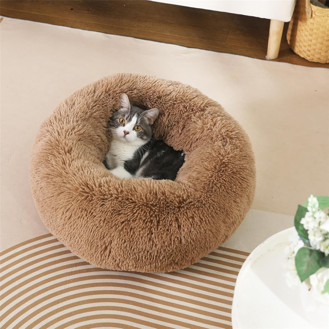 Enjamoy Hundebett Flauschig Donut Plüsch Katzenbett Hundekissen, Waschbar Rund Hundebetten für Klein